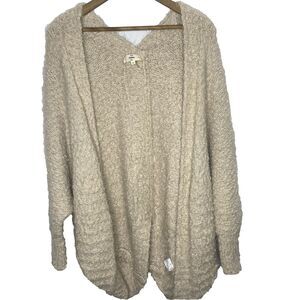 ENTRO Anthropologie Cardigan Fuzzy Knit Open Front Oversized Cozy Womens M Beige